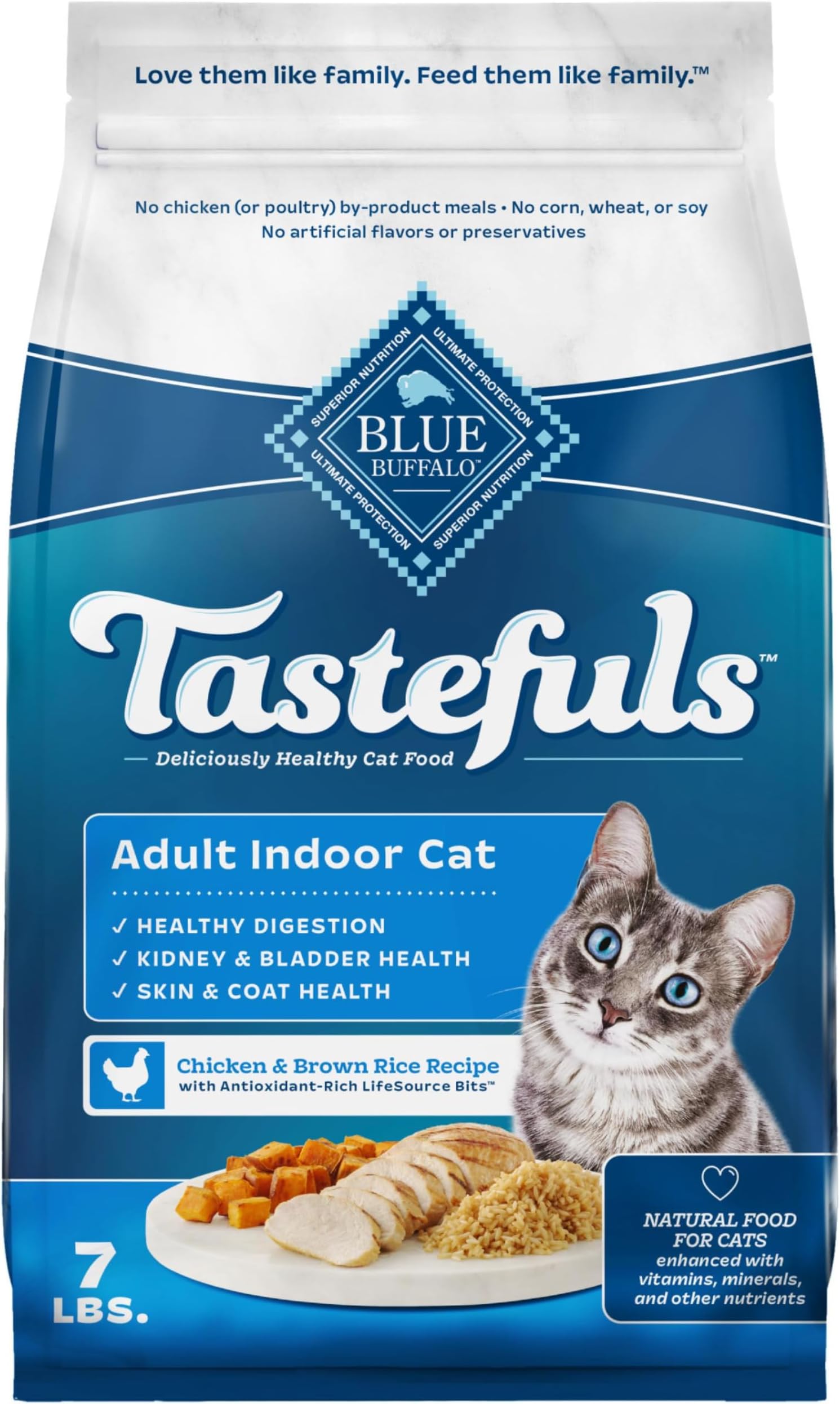 Tastefuls Natural Dry Food for Adult Indoor Cats, Chicken & Brown Rice Recipe, 7-lb. Bag