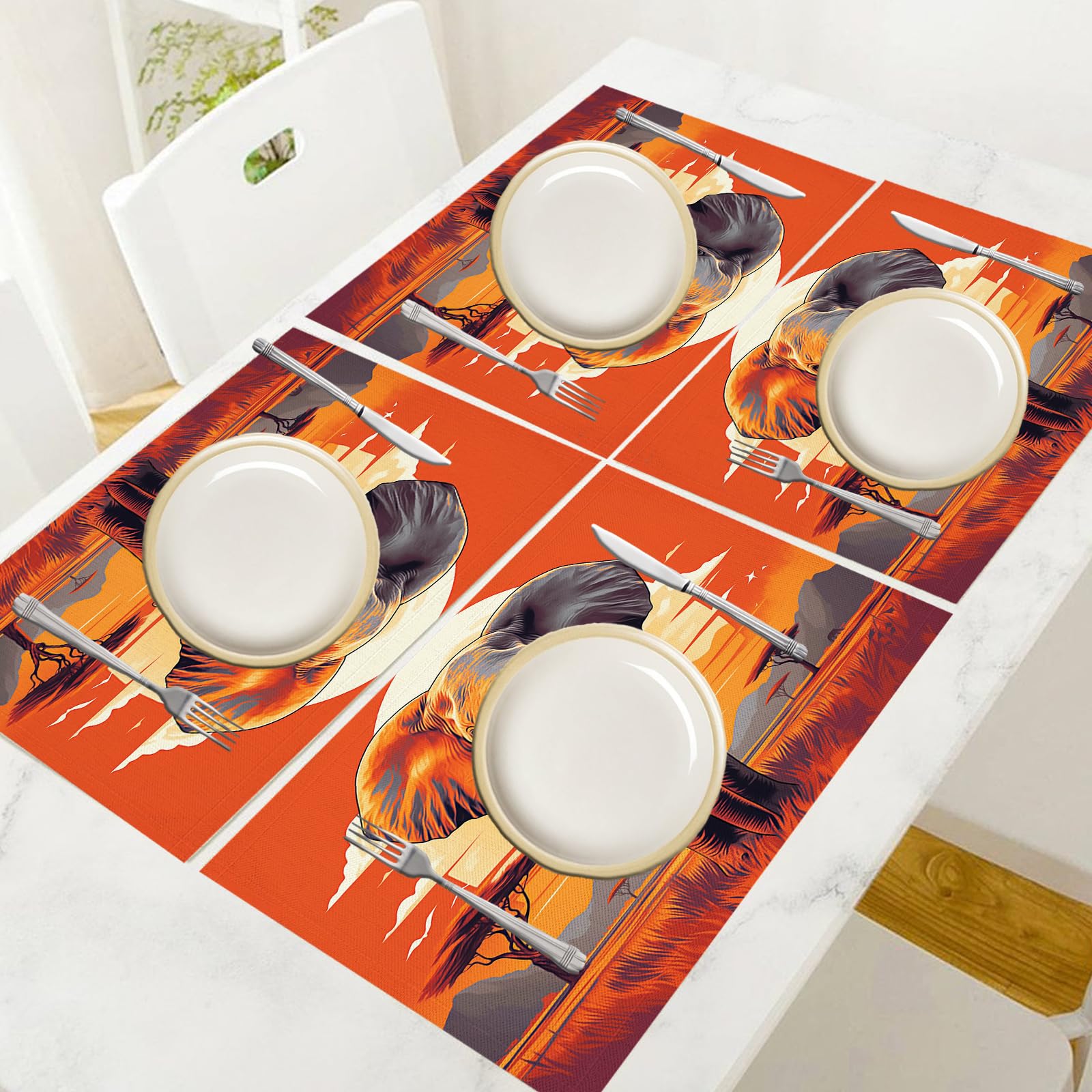 Tovaglietta Americana Animali africani in Cotone Lino Rettangolare - Tovagliette Set di 8 Elefante Resistente al Calore per La Cucina, Il L'Ufficio, 30 x 45cm