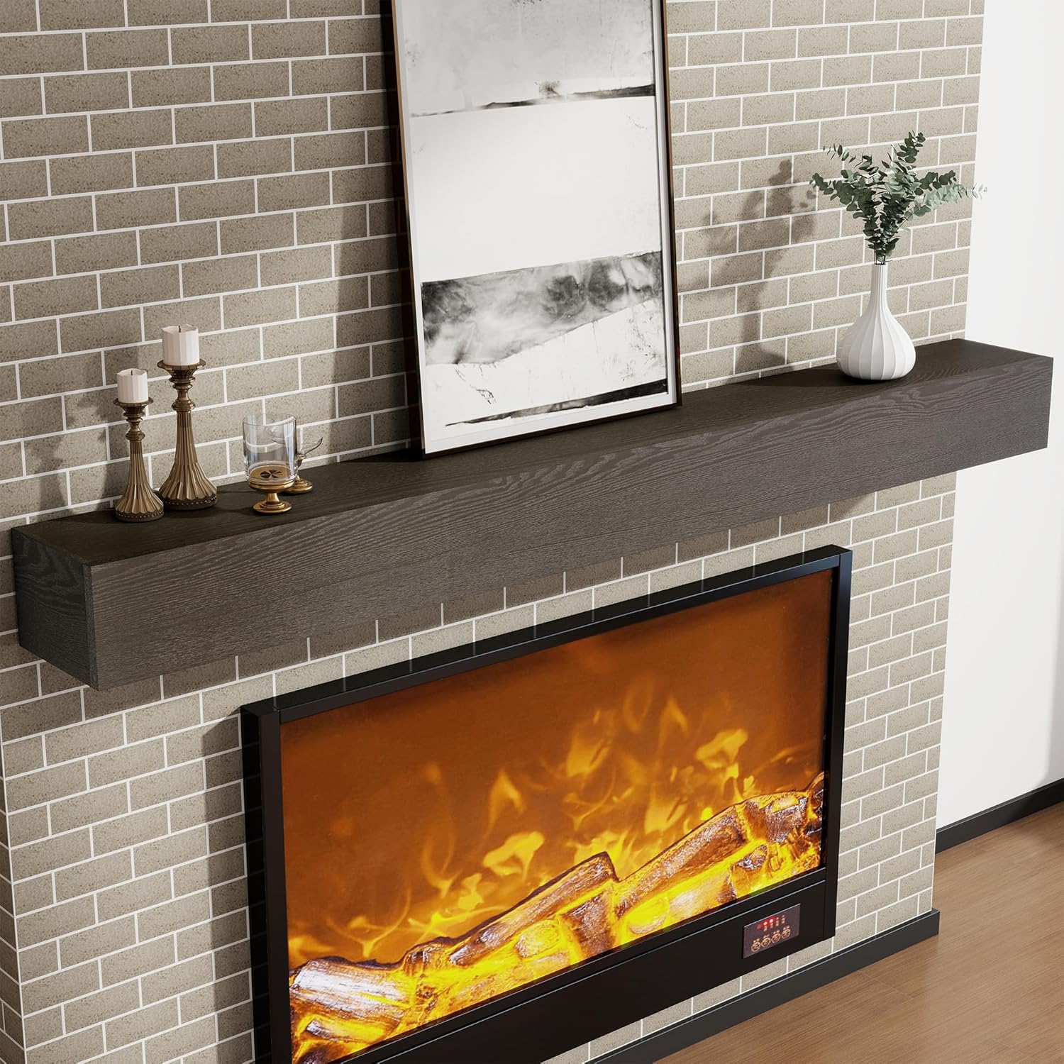 Marsmiles Fireplace Mantel Shelf 72 Inch, Floating Shelves with Solid Ash Veneer Over Engineered Wood, Wall Mounted Rustic Wooden Display Shelves, 72W x 6H x 8D, Grey