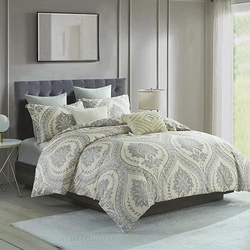 Miniatura 2 de PERHOM Funda de edredón Queen  Funda de edredón de 3 piezas de cachemira damasco tamaño Queen, juego de funda de edredón 100% algodón, ultra suave y