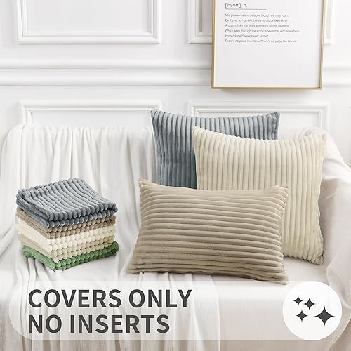 Miniatura 6 de Juego de 2 fundas de almohada decorativas de 20 x 20 pulgadas, fundas de almohada de franela de felpa suave de doble cara para sofá, sala de estar,