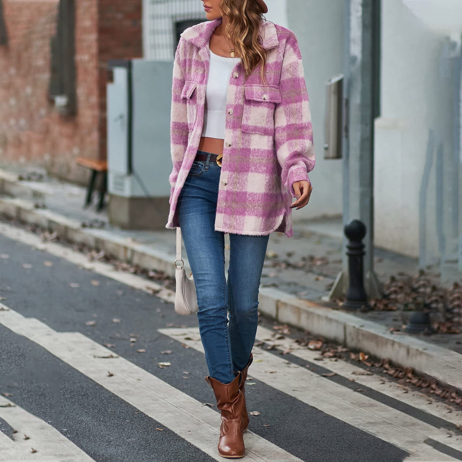 Cocila Pile Caldo Giacca da donna in flanella scozzese casual da donna Cappotto oversize con bottoni a maniche lunghe a maniche lunghe Maglioncino Firmato Cappotto Neoprene Donna
