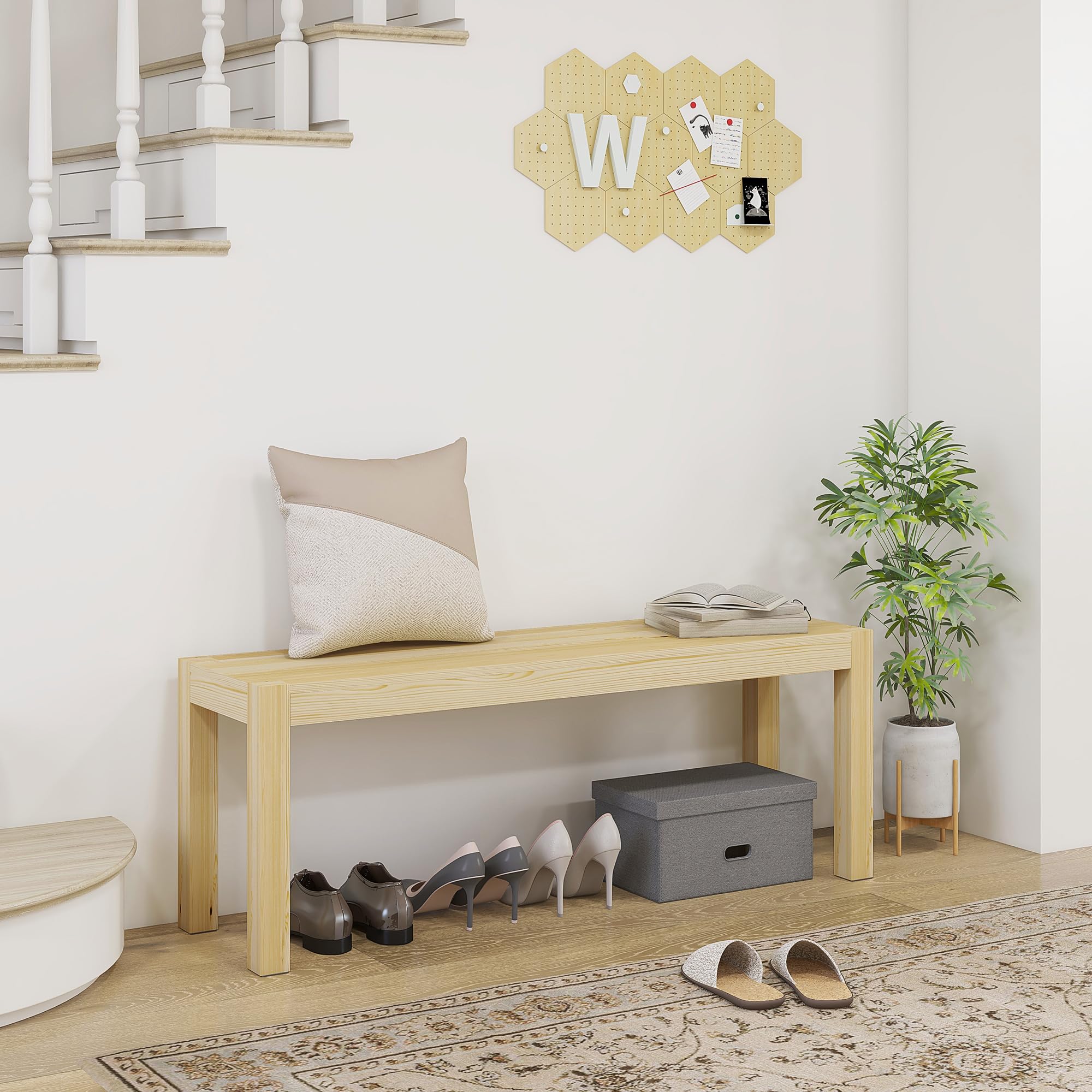 HOMCOM Banc de Cuisine en Bois Massif 2 Places 120x33x45 cm Bois Naturel