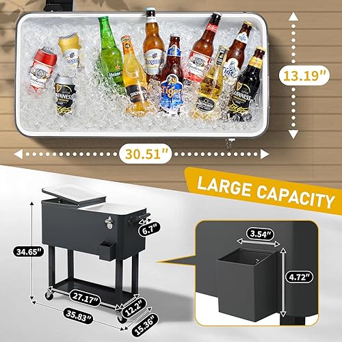 Miniatura 2 de Outvita Baúl de hielo rodante de 80 cuartos de galón, enfriador de bebidas portátil con lavabo, bandeja de almacenamiento inferior y abridor de
