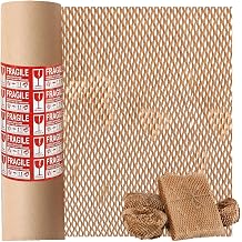 12 Inch x 230 Ft Honeycomb Kraft Packaging Paper Roll, Plastic Free Cushioning Packing Paper with Fragile Warning Labels, Recyclable Bubble Wrap Substitute for Household Moving & Business Shipping