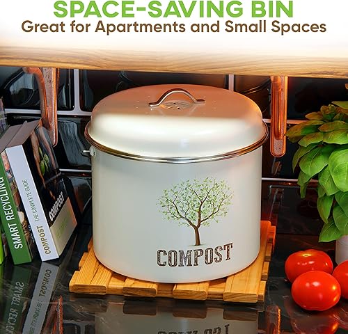 Miniatura 8 de Third Rock - Contenedor de compostaje de cocina moderno de 10 galones color beige con suministro de 3 años de reemplazo de filtro de carbón