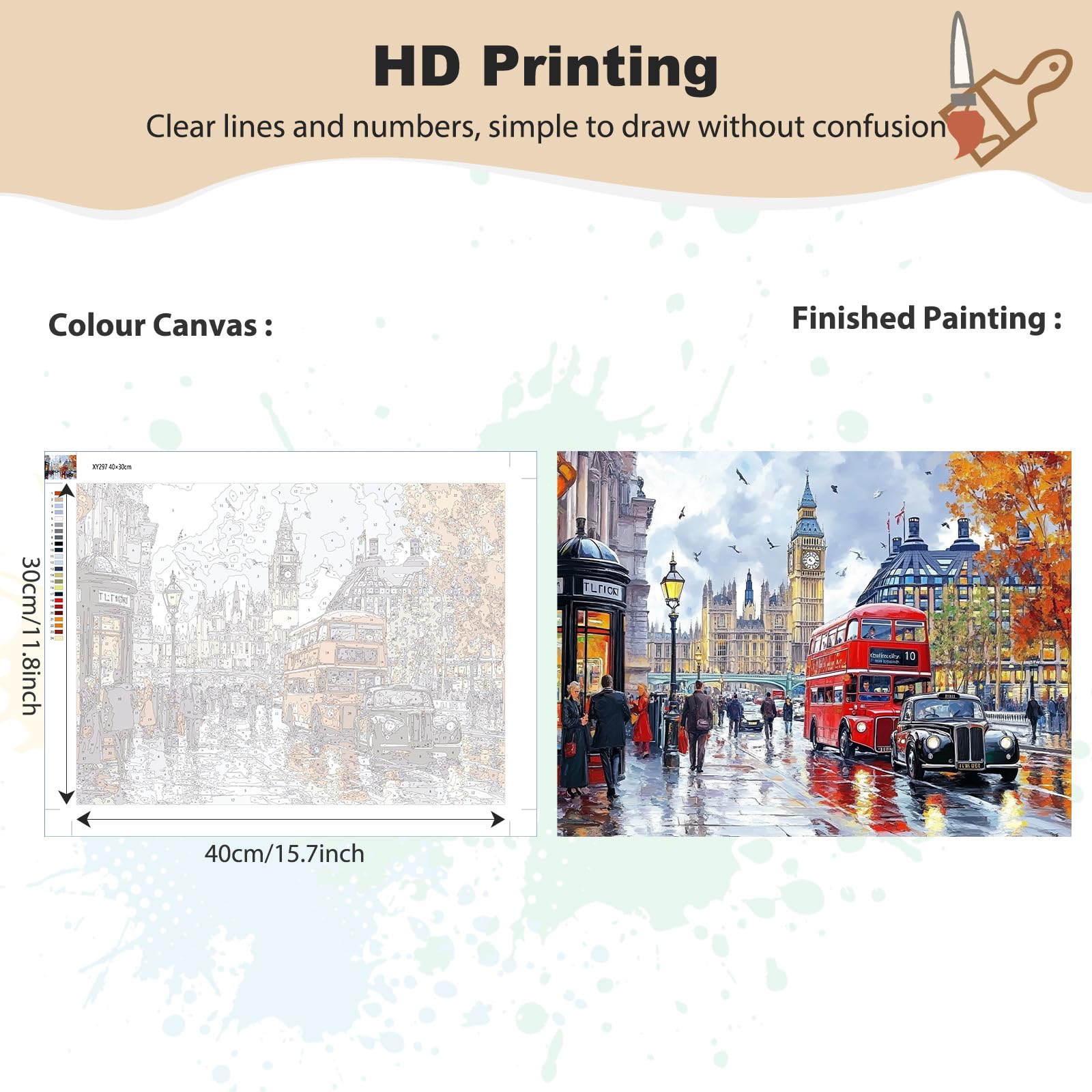 MEIYUDA Schilderij op nummers voor volwassenen Londen Stad Uitzicht, Doe-het-zelf Canvas Olieverf Schilderij Kit voor Beginners, Kunst en Ambachten Kit Acryl Pigment Tekenen Schilderwerk voor Thuis