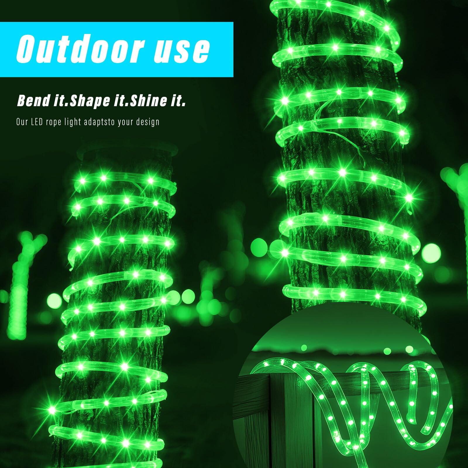 10M LED Tubo de Luz, 8 Modalidades，220V Exterior e Interior Tira de Luz con Manguera, Verde, para Decoración e Iluminación Halloween, Boda, Fiesta, Navidad