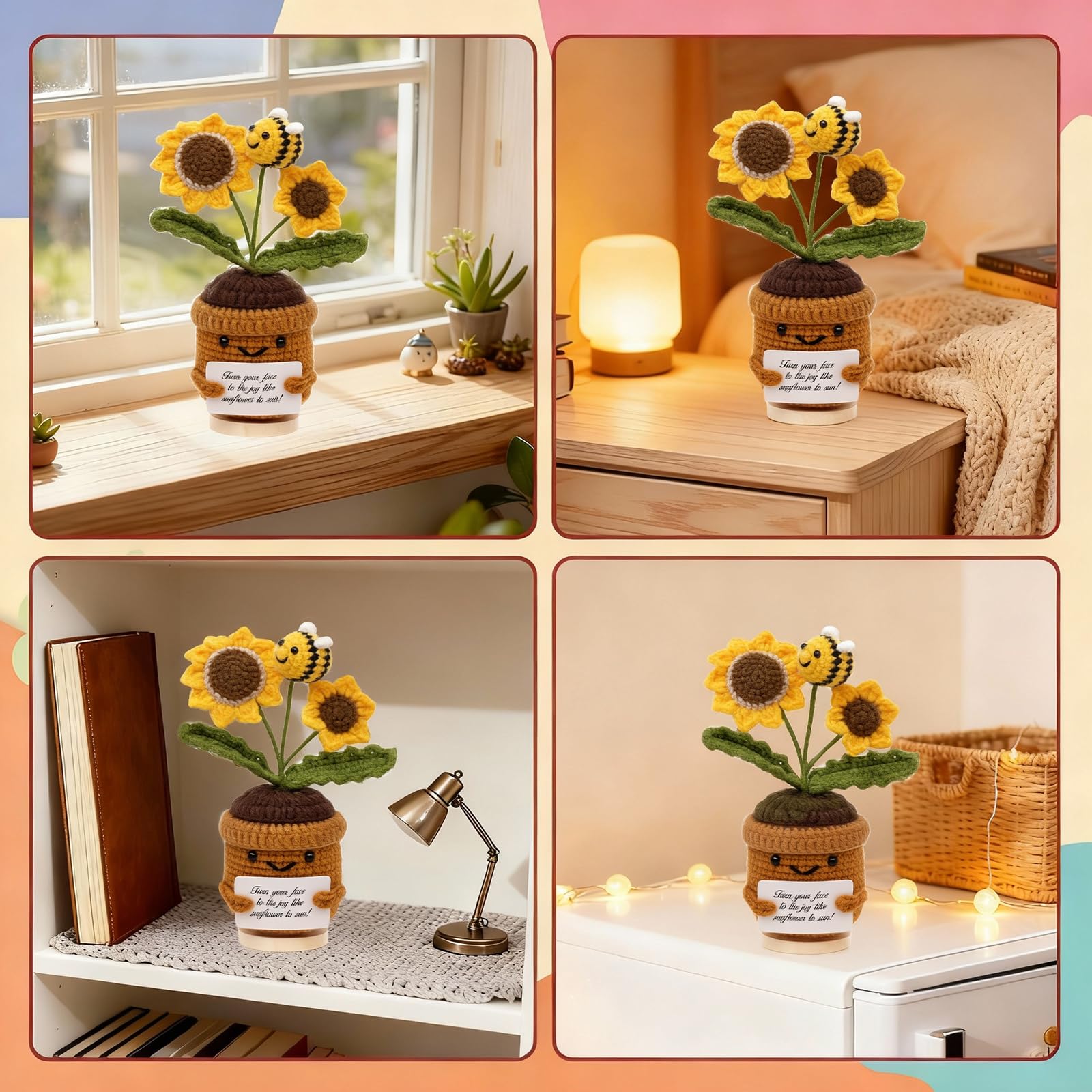 Sunflower Crochet Gift for Mom Women, Mother's Day Handmade Emotional Support Crochet Flower for Desk Decor, Cute Spring Sunflower Gifts for Teacher, Coworker,Friend, Birthday