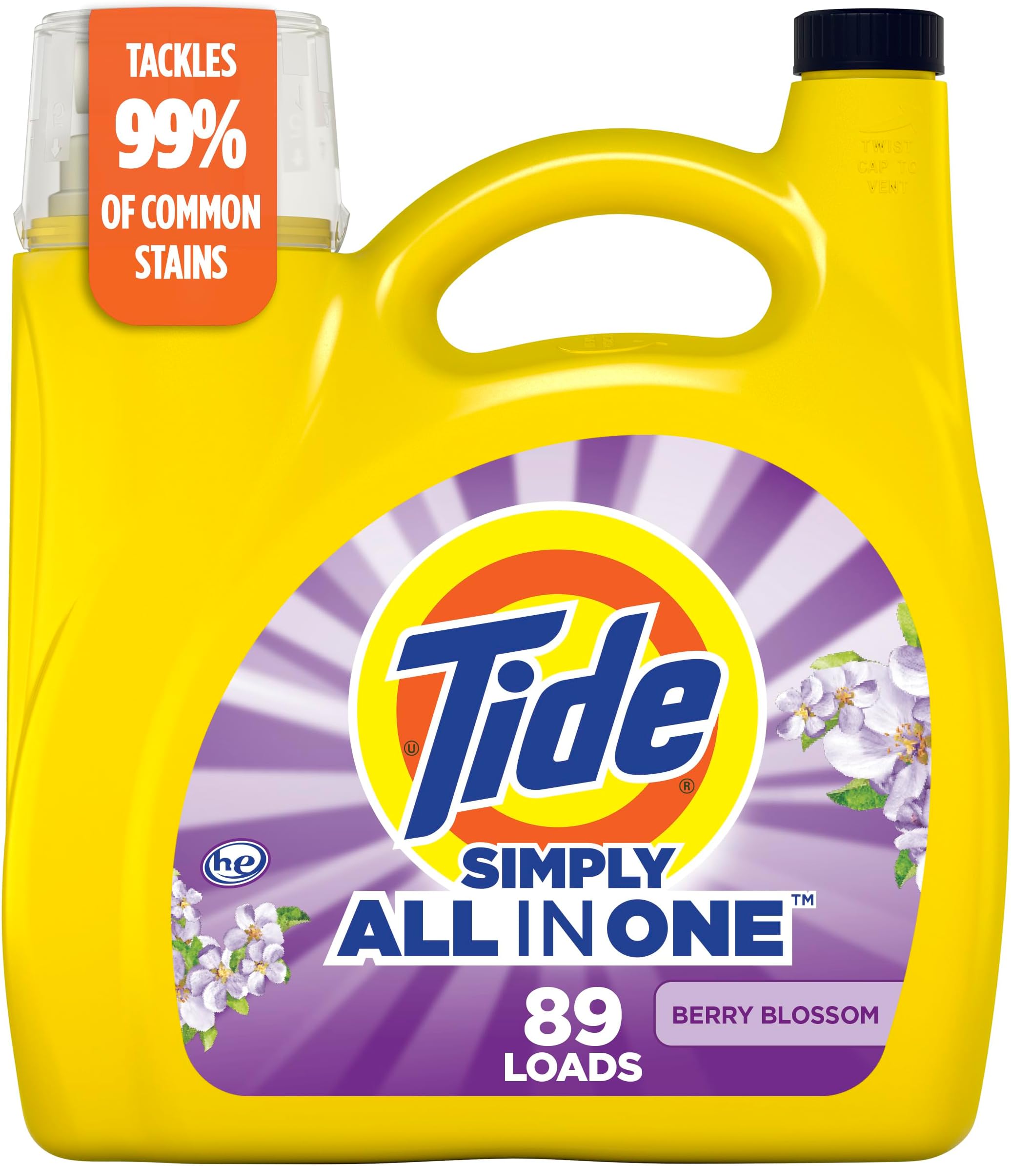 Simply All-In-One Liquid Laundry Detergent, Berry Blossom Scent, 89 Loads, 117 fl oz