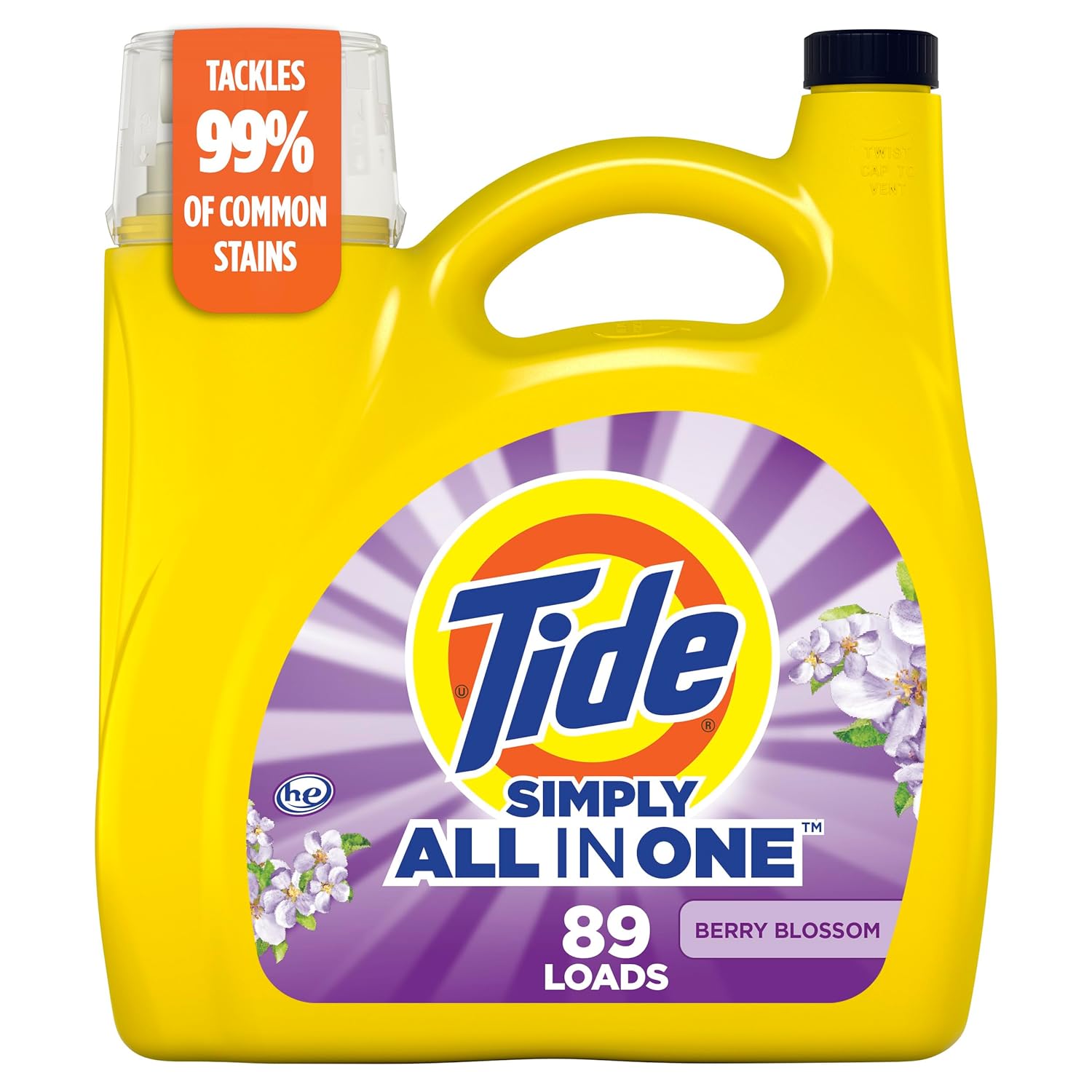 Tide Simply All-In-One Liquid Laundry Detergent Berry Blossom Scent 89 Loads 117 fl oz