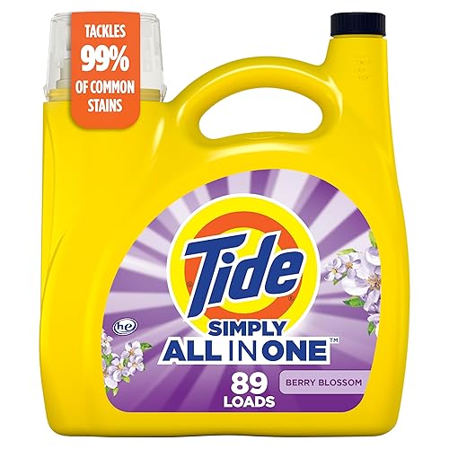 Tide Simply All-In-One Liquid Laundry Detergent, Berry Blossom Scent, 89 Loads, 117 fl oz
