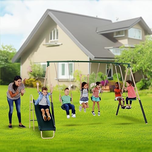 Miniatura 5 de XDP Recreation Central Park - Juego de columpio para niños con 6 capacidad infantil para patio trasero con tobogán, columpio trapecio, divertido