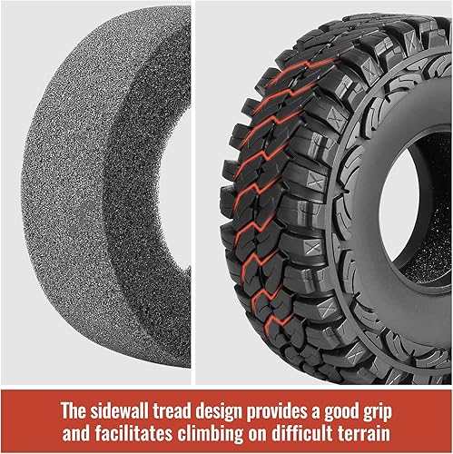 Miniatura 6 de Neumáticos de 1.9 pulgadas de altura de 4.4 pulgadas/4.409 in, goma suave, gran agarre en rocas, suciedad de barro para Traxxas TRX4 Axial SCX10 II