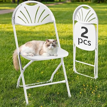 Folding Chair 2 Pack, Portable Foldable Chair with Ergonomic Design Back&Seat, Plastic Chairs for Party Wedding Dinning Indoor&Outdoor Use, Metal Frame Supports up to 350lbs, White