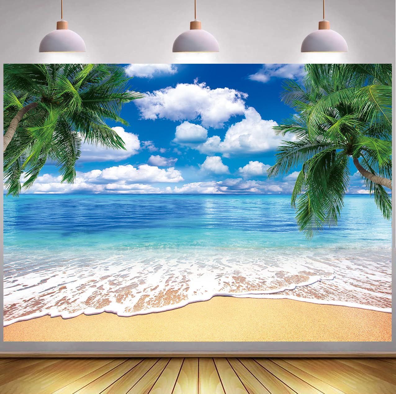 Summer Beach Backdrop 8x6FT Tropical Palm Leaves Hawaiian Photography Background Aloha Luau Beach Pool Party Decoration Photo Booth Props