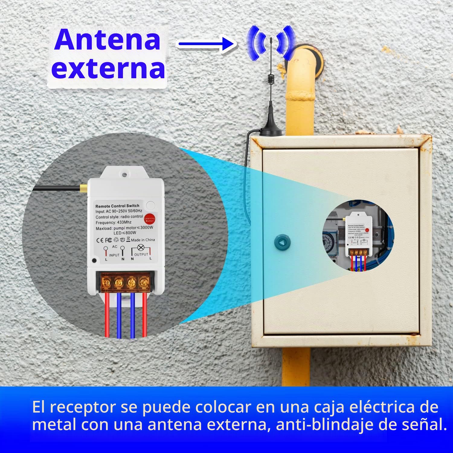 DieseRC Interruptor del Mando a distancia de Bomba Motor Inalámbrico Receptor Relé de CA 220V 3000W y 2 Transmisores rango de control de hasta 100-300 metros para Luces Bomba de agua Motor