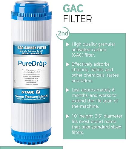 Miniatura 4 de PDR-F15-50 Cartucho de repuesto estándar de 5 etapas para sistema de filtro de agua de ósmosis inversa 50 GPD Paquete de filtros de repuesto de 2