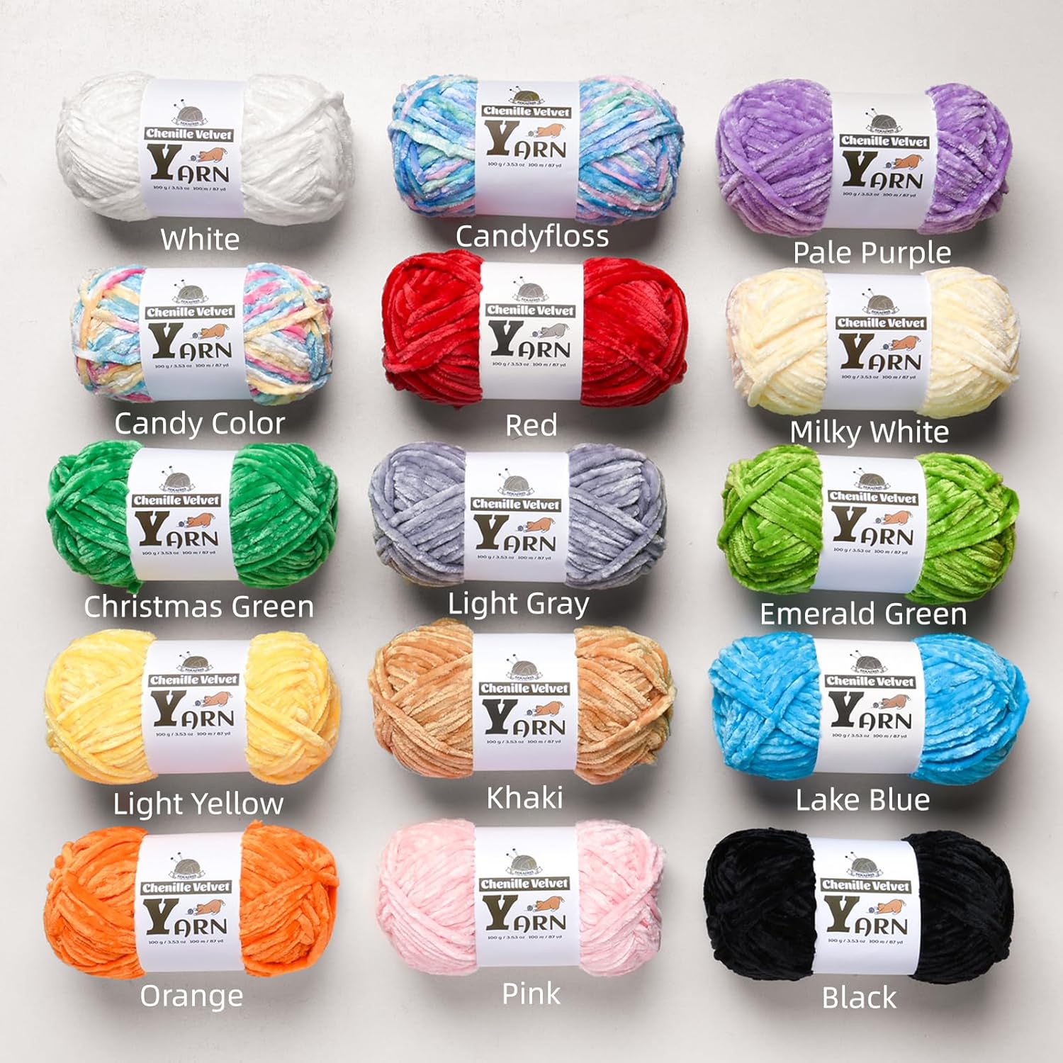 12 Pack Multicolor Crochet Yarn, Fluffy Chunky Chenille Yarn for Crocheting, Fuzzy Velvet Yarn for Crochet Kit, Baby Yarn for Crocheting Soft Amigurumi Yarn Set B (100g/87yds Each)