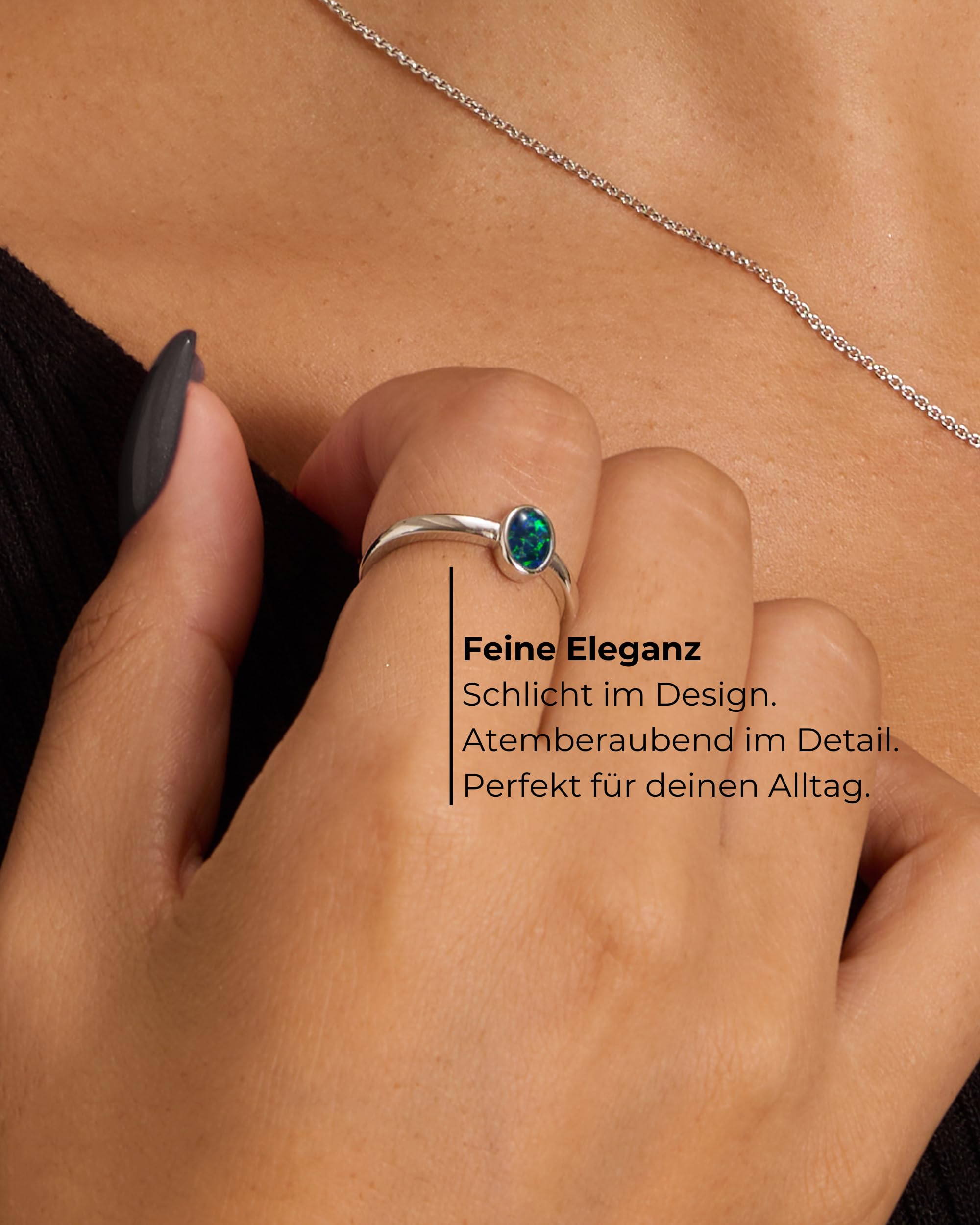 Damen Opal Ring Australischer Opal 925 Silber | Australischer Opal, 925 Sterling Silber, 18K Weißgoldbeschichtung, Verstellbare Kettenlänge