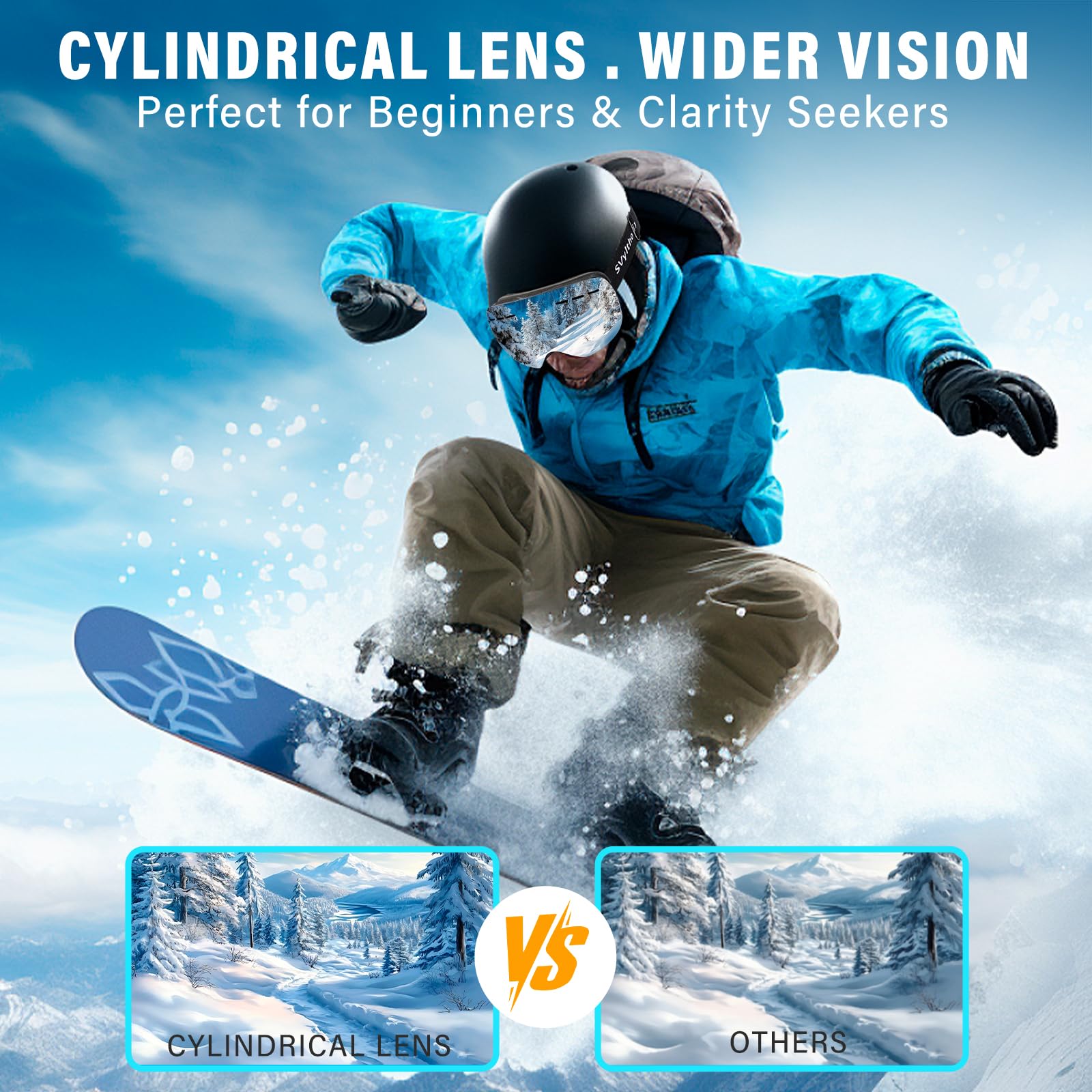 Srebrne gogle narciarskie z torbą do przechowywania i etui, gogle snowboardowe dla mężczyzn, kobiet, młodzieży, 100% ochrona przed promieniowaniem UV, przeciwmgielne