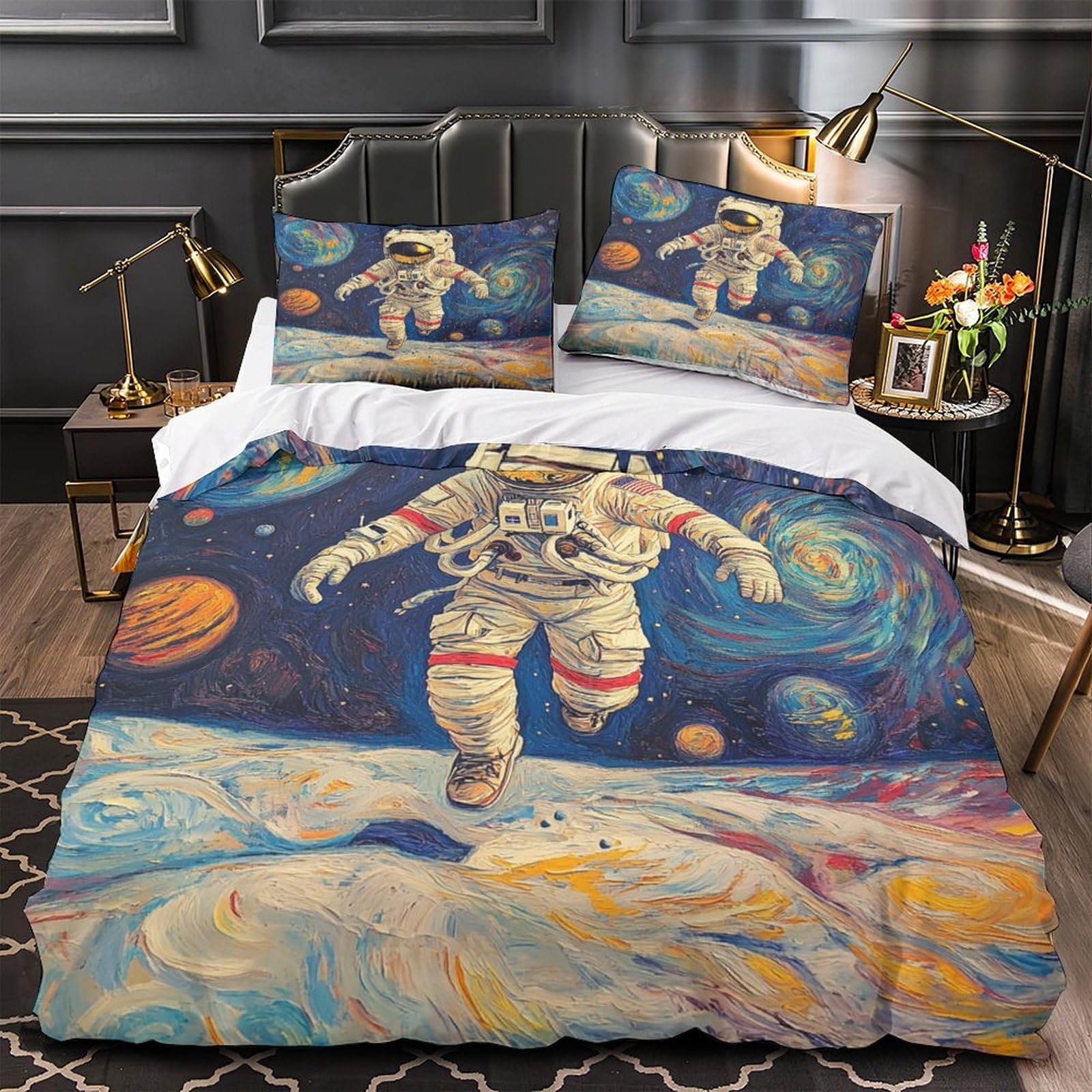 Housse de couette astronaute parure de lit 135x200 microfibre 3D