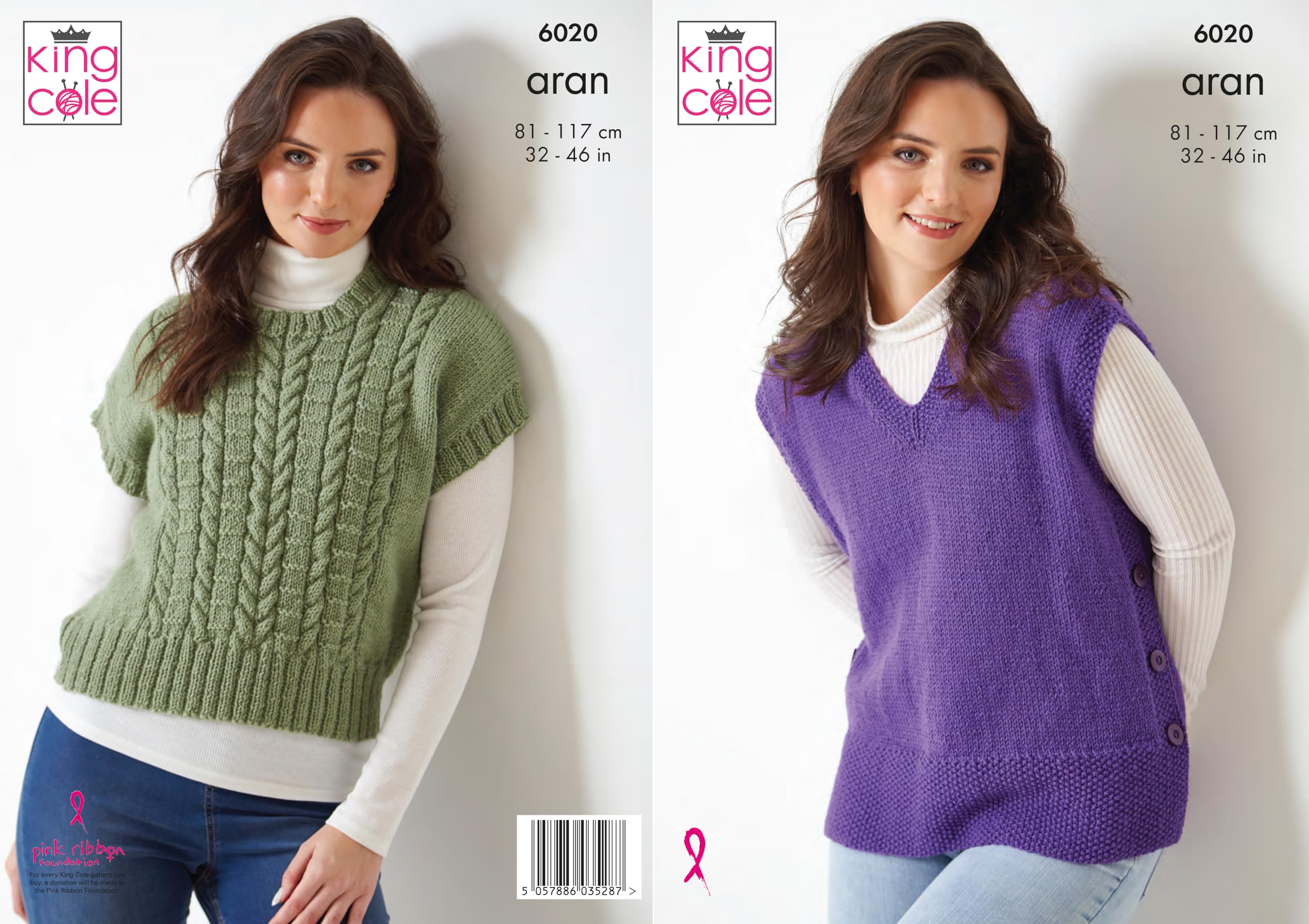 King Cole Aran Knitting Pattern - 6020 Ladies Sleeveless Tops