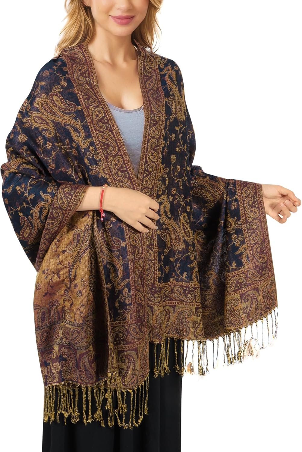 MUQU Women Pashmina Shawls and Wraps Scarf Soft Silky Reversible Paisley Scarves Shawl for Women