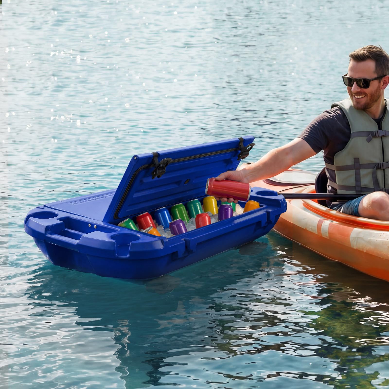 VEVOR Nevera Flotante 37,9 L Enfriador Flotante para Agua y Tierra con Carcasa Rígida Aislada, Ruedas, Cuerda de Remolque, Asas Laterales, Portavasos para Playa Bebida Barco Piscina, Color Azul Oscuro