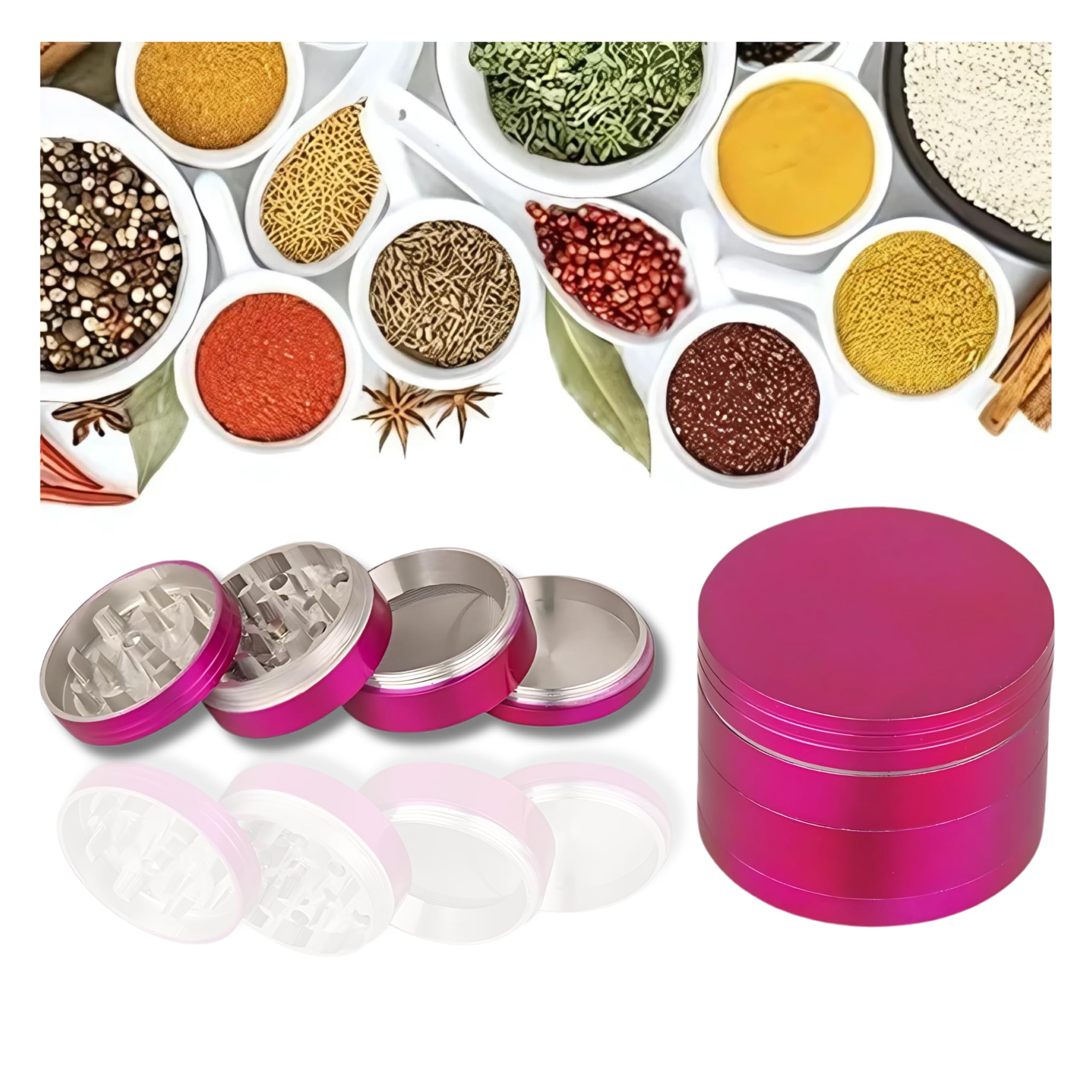 METIER 50mm Crusher Grinder Herb Grinder/herb Crushers Grinding Herbs and Spices with Honey Dust Filter Crasher 4 Parts Size 50mm Bong Accessories Color Pink Pack of 1