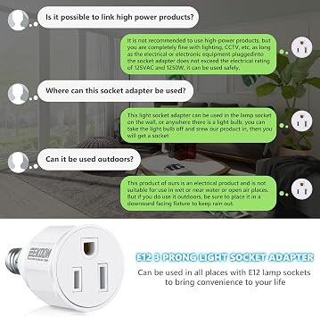 Feekoon 2pcs E12 3 Prong Light Bulb Socket Adapter, Polarized Outlet, White