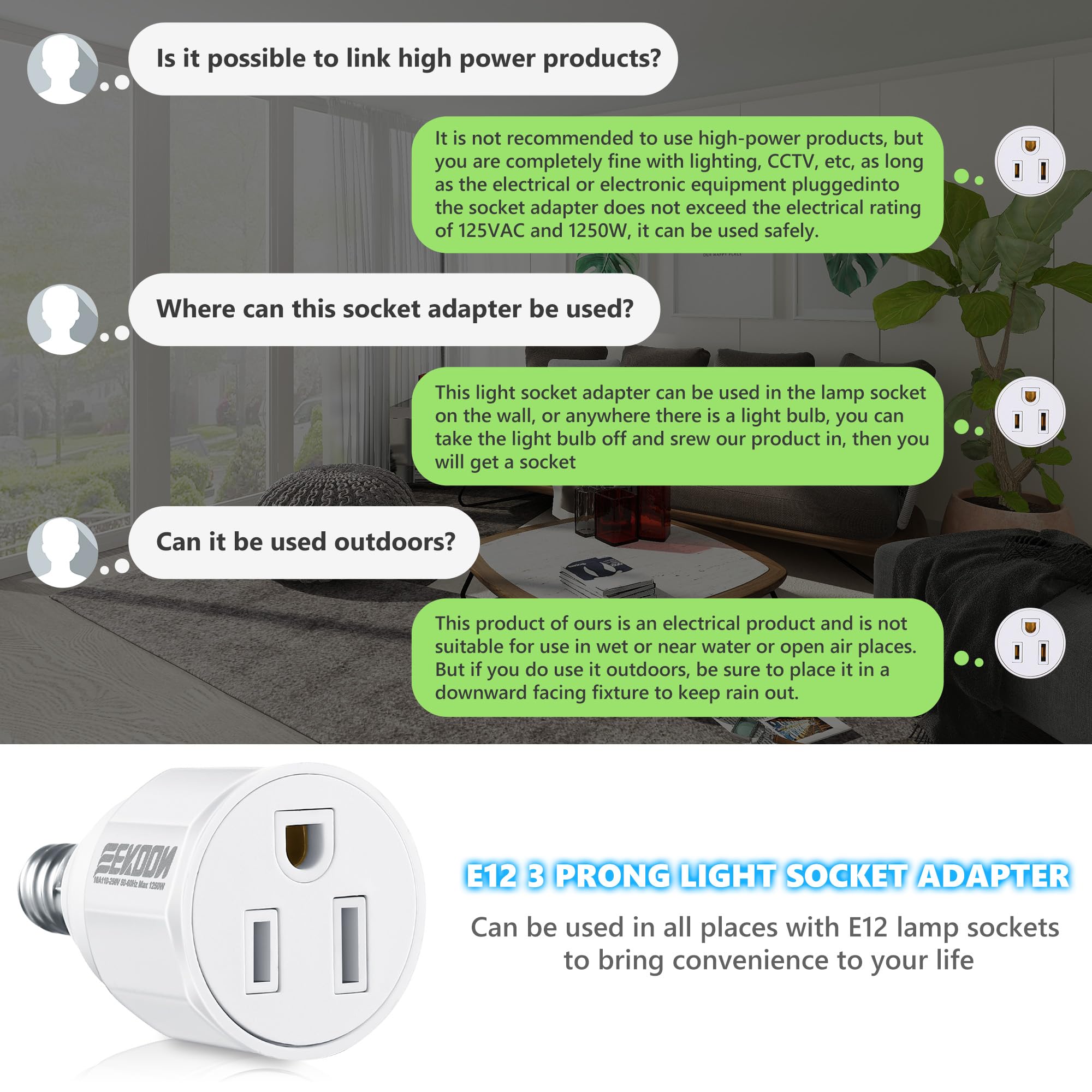 Snapklik.com : 3 Prong Light Bulb Socket Adapter, Polarized Outlet ...