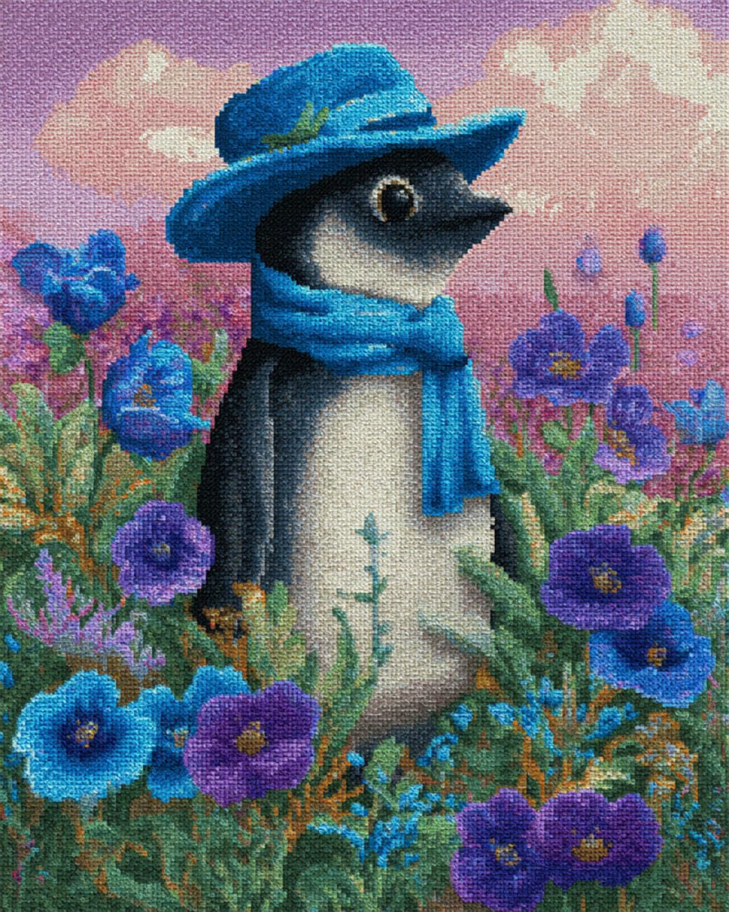 AMBATTERY Animal Tapestry Kit Penguins and Flowers Carpet Rug Making Kit，Cross Stitch Embroidery Kits Needlework Crafts for Home Decor 31x63in