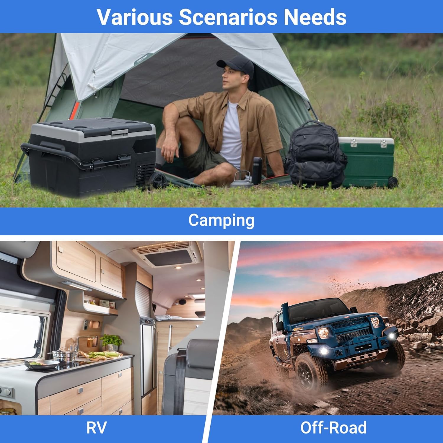Smad 12 Volt Portable Car Refrigerator -4℉-68℉ Electric Cooler with Removeble Basket and Wheels led Lighting Cup Holder 53 Quart(50L) for Car Camping Truck Fishing Boating