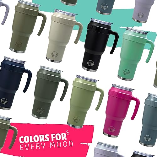 Miniatura 7 de Mayim Traveler - Vaso de 40 onzas con asa y tapa de popote 2 en 1, taza de viaje para café de acero inoxidable de doble pared aislada a prueba de