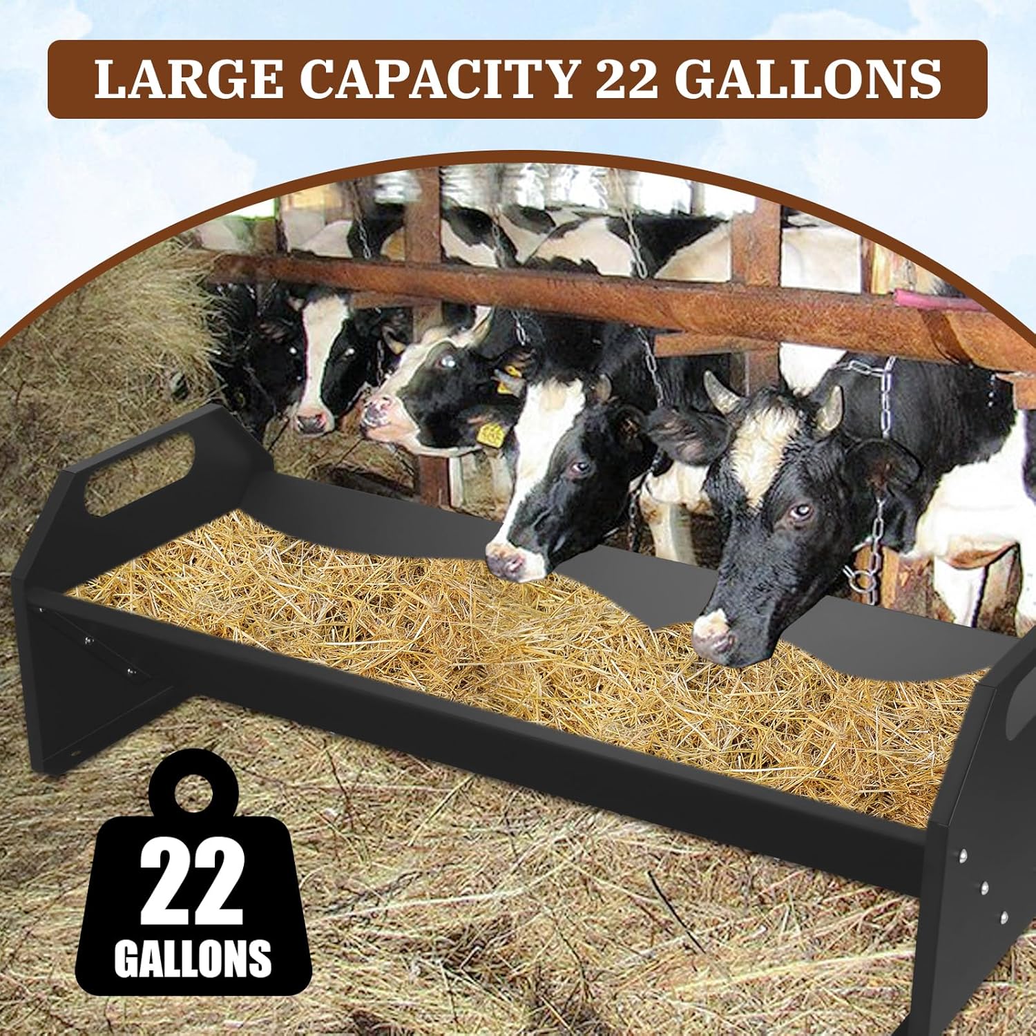 22 Gallon Livestock Feeding Trough,45" Goat Hay Feeder,Heavy-Duty Galvanized Steel Livestock Feeder for Horse, Cattle, Cow, Alpaca,Goats,Black