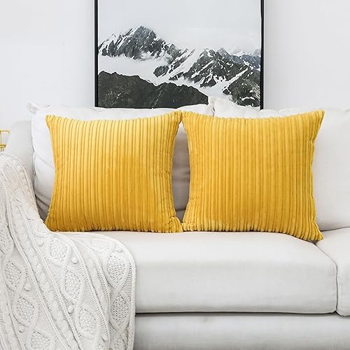 Miniatura 719 de UGASA - Juego de 2 fundas de almohada de terciopelo a rayas, funda decorativa para cojín con cremallera oculta para el hogar, sofá, dormitorio,