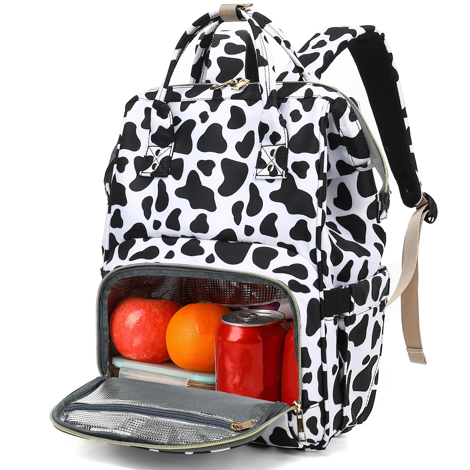 Yusudan Cow Print Lunch Backpack for Women, Insulated Cooler Work Business Laptop Backpacks Girls School Backpack College Bookbags