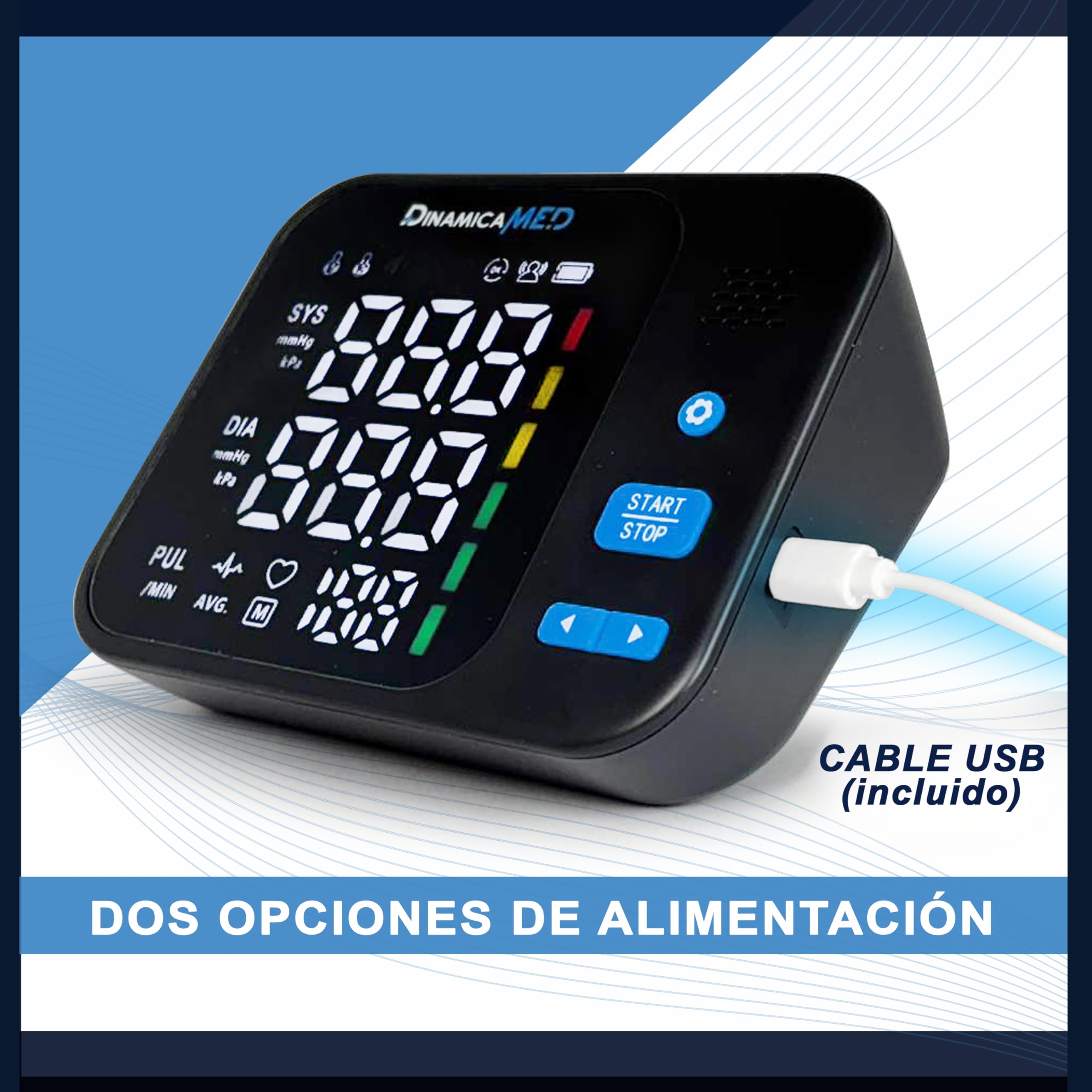 DinamicaMed A-159 Tensiómetro de Brazo, Medidor de Presión Arterial de Brazo con 2 × 99 Memorias, Tensiómetro de Brazo con Retroiluminación.