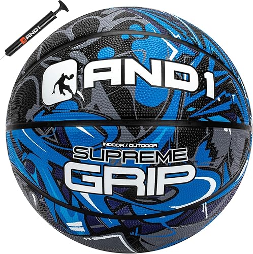 AND1 Supreme Grip - Baloncesto de goma oficial de tamaño 7 (29.5 pulgadas), construcción de canal profundo, hecho para juegos de interiores y