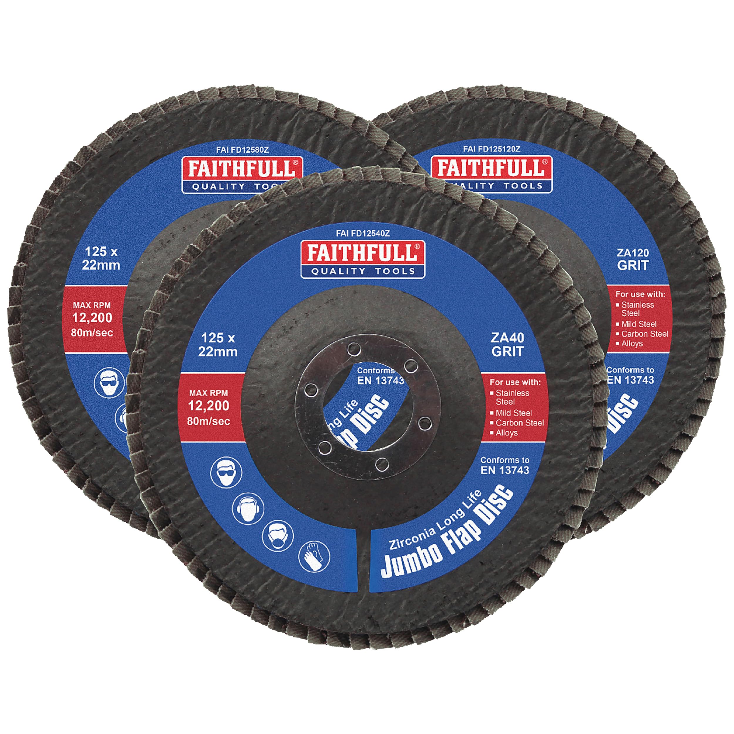 Faithfull Zirconia Abrasive Jumbo Flap Disc 125 X 22mm Mixed Grit (3 Pack) from B&Q