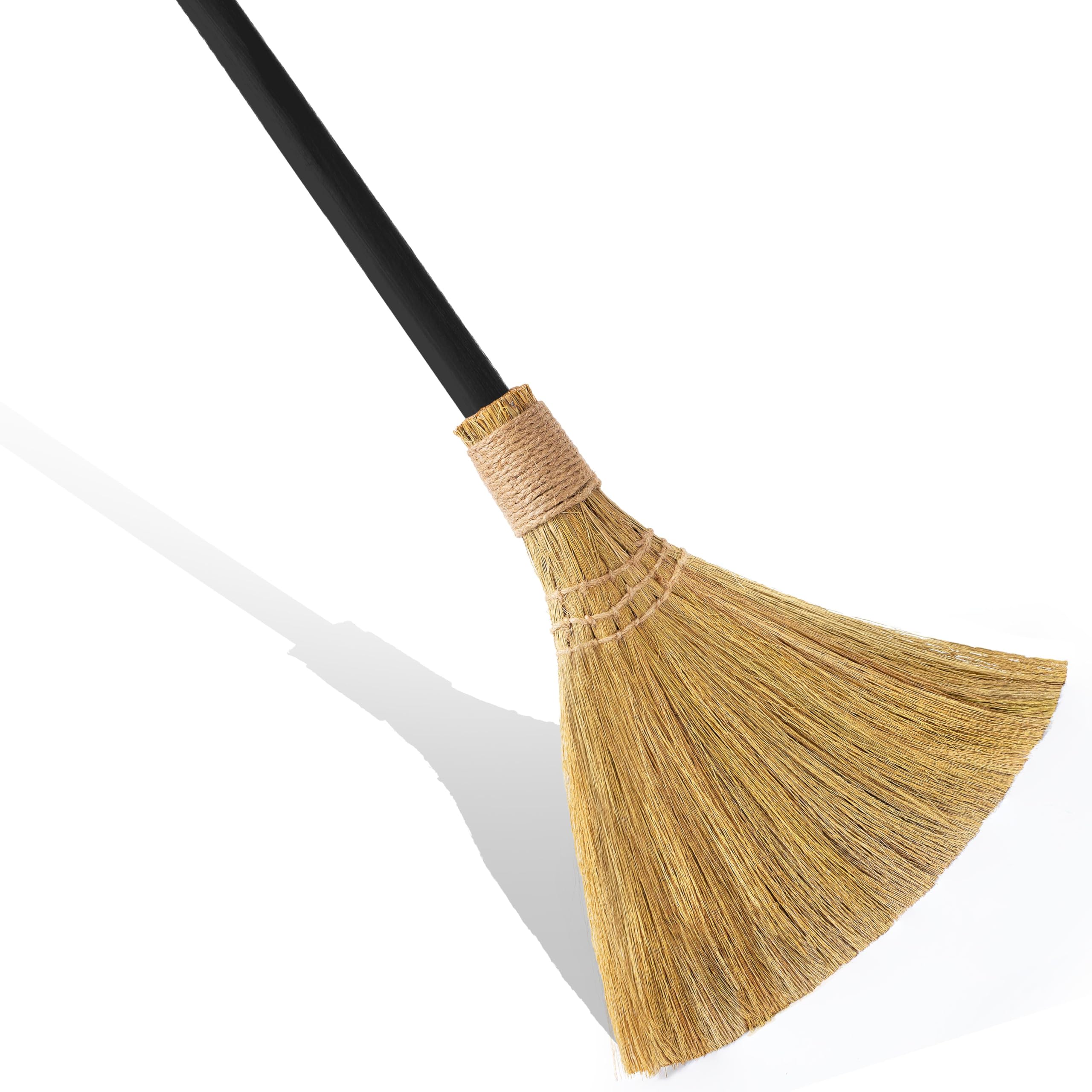 Natural Whisk Sweeping Black Handle Broom - Brooms for Wedding Jumping Ceremony Halloween DIY Decoration - Vietnamese Straw Soft Broom 12.2" Width, 27.95" Length