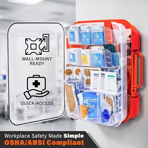 Miniatura 6 de EVERLIT Kit de primeros auxilios que cumple con la OSHA, 400 piezas, kit de emergencia esencial para montar en la pared, para el hogar, negocios,