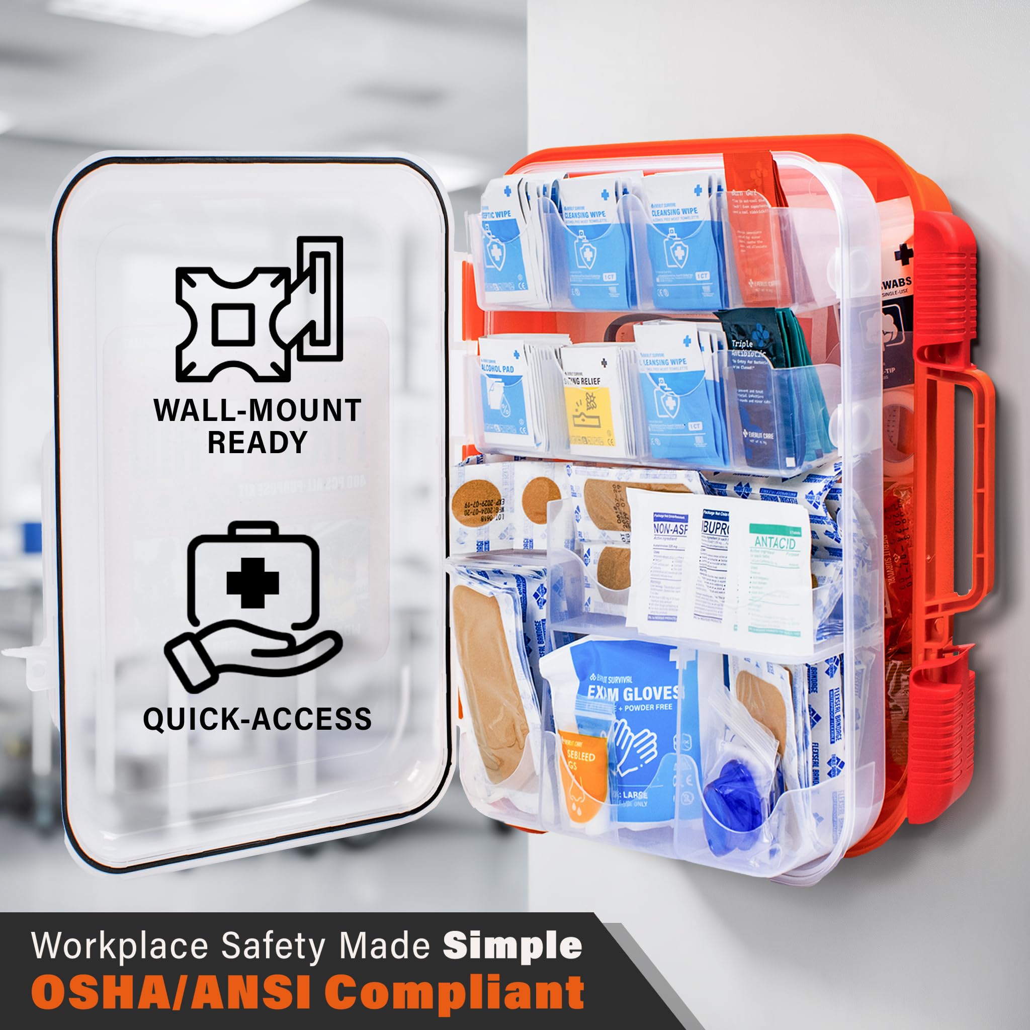 EVERLIT 400 Pcs OSHA Compliant First Aid Kit (Orange) — Amazon image 6