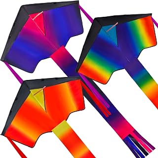 JOYIN 3 Pack Large Delta Kites for Kids Adults - Easy Fly Multicolor Beach Kites 43" Wide, 262ft Line, Family Outdoor Fun