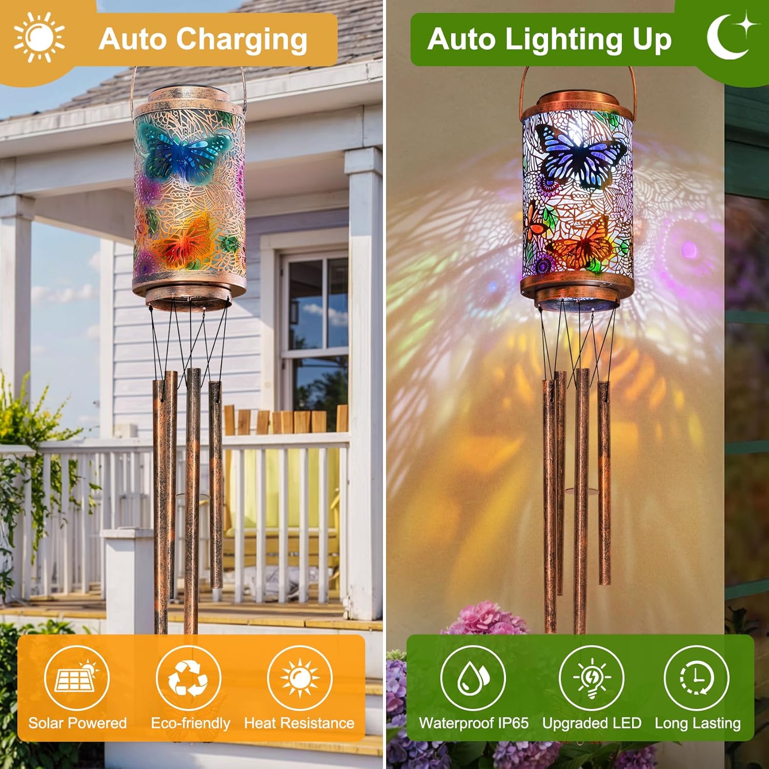 Butterfly Solar Wind Chimes for Outside, Garden Gifts for Mom, Solar Lanterns Outdoor Decor Lights for Balcony, Patio, Yard,Birthday Gifts for Women Grandma Dad (1Pack) - Image 4