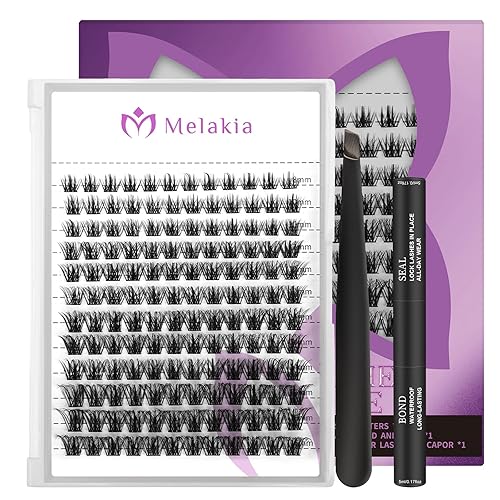 Melakia - Kit de extensión de pestañas reutilizable, banda delgada, 144 unidades, kit de extensión de pestañas esponjosas con enlace de pestañas y