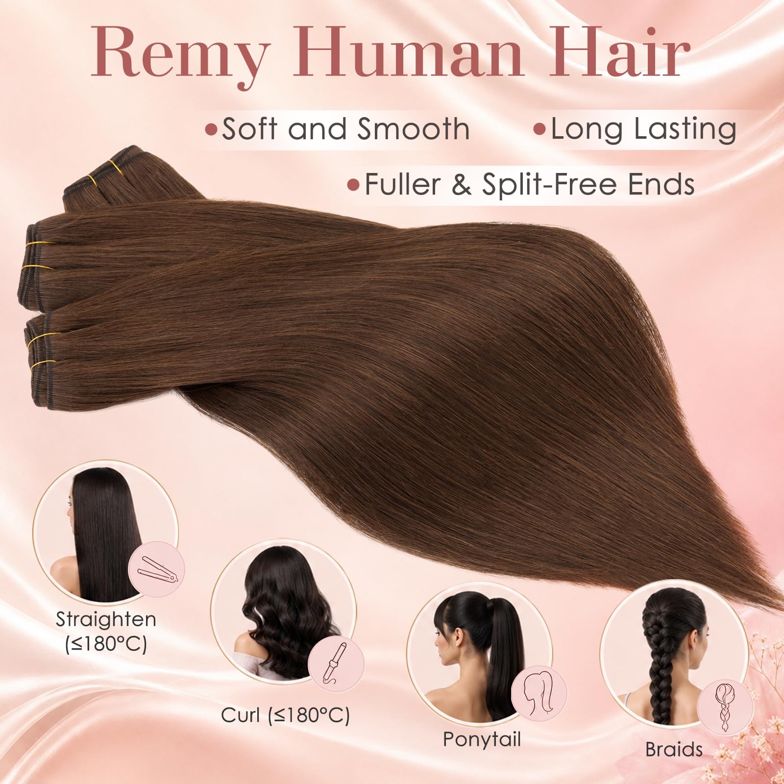Rich Choices Weft Extensions Echthaar Tressen Zum Einnähen Extensions Haartressen Echthaar Tressen Echthaar Extensions Remy Human Hair Extensions 70cm 100g #4 Mittelbraun Extensions