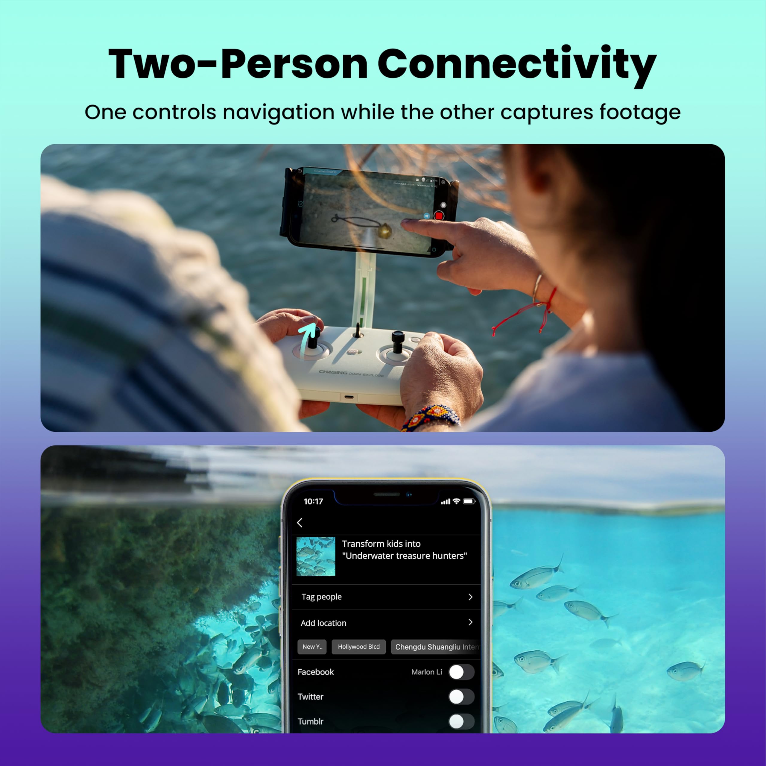 DORY EXPLORE treasure-hunting photography and videography underwater drone, metal detector & net bag, Bluetooth RC, uncovers the secrets of the ocean and experience underwater Adventure