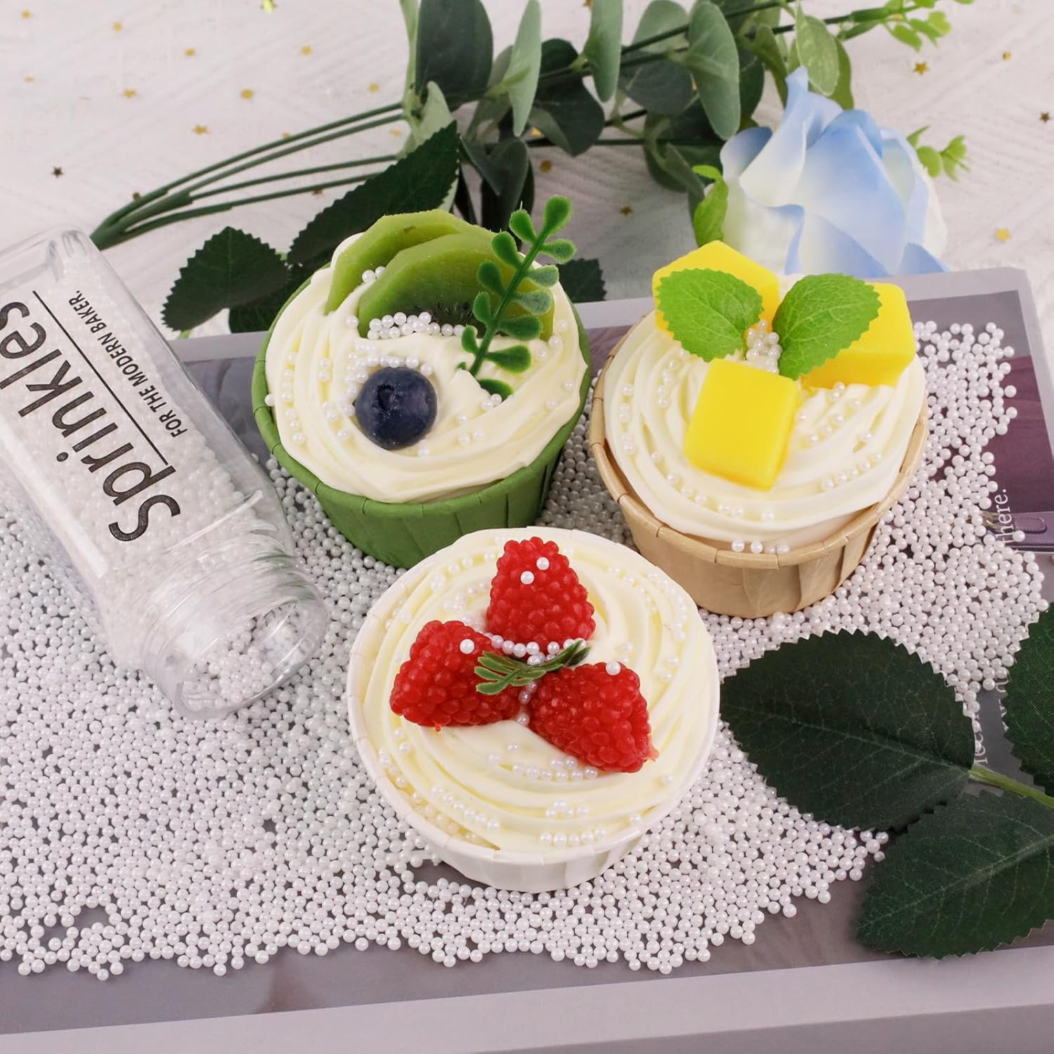 LEBERY Pearl Sugar Sprinkles Mini White Edible Pearls 2mm 130g/4.6 Oz White Edible Balls Sprinkle Sugar Pearls for Cake Decorating Candy Pearl Cake Ice Cream Toppings Wedding Chirstmas Supplies - Image 2